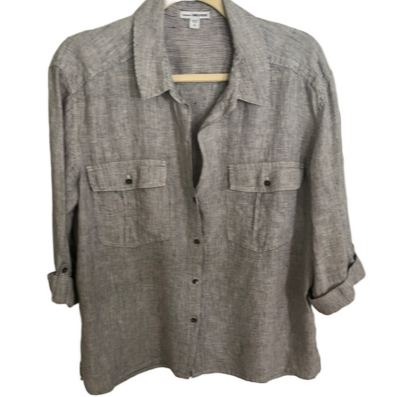 James Perse Tops - James Perse Black and White Striped Linen Button Down